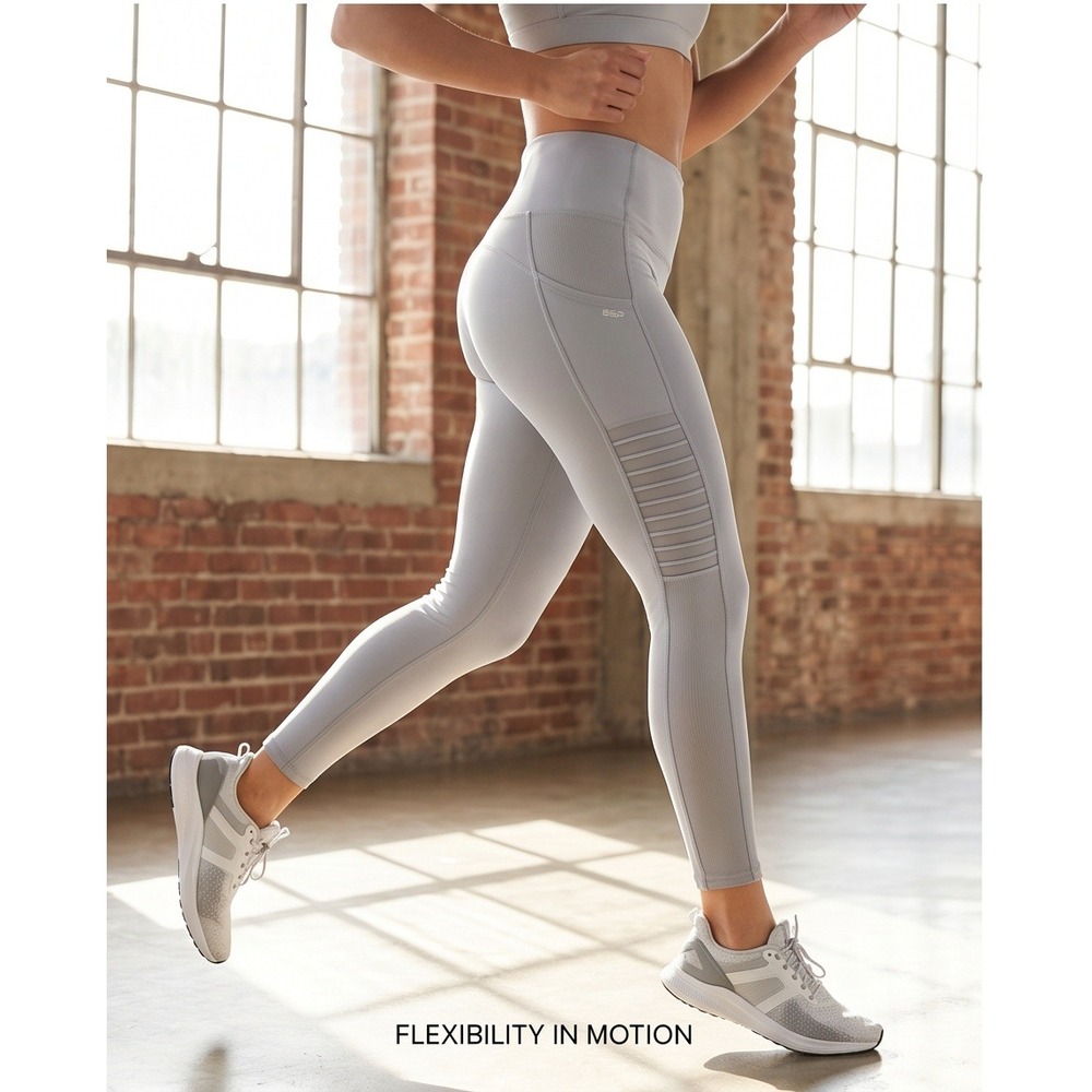 BSP 2X Better Sports Performance Womens Gray Moto Leggings‎ Media Pocket NWT